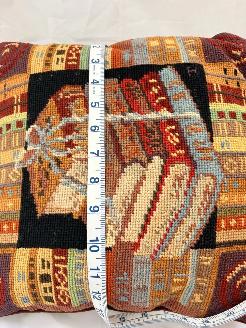 Decorative Needlepoint Book Stack Pillow - Multicolor